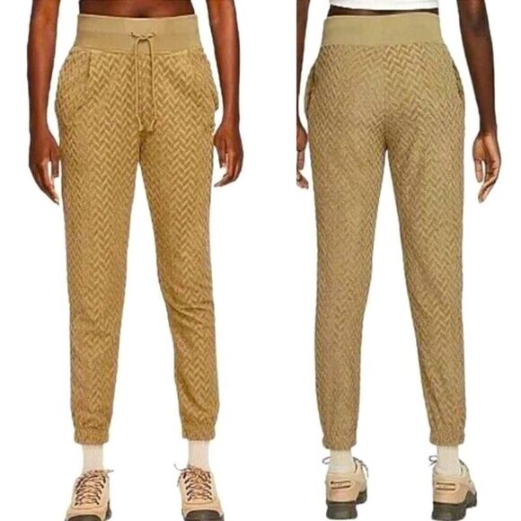Nike Women's Tan Brown Chevron Pattern Everyday Modern High-Waisted Joggers Sz S - Picture 1 of 12
